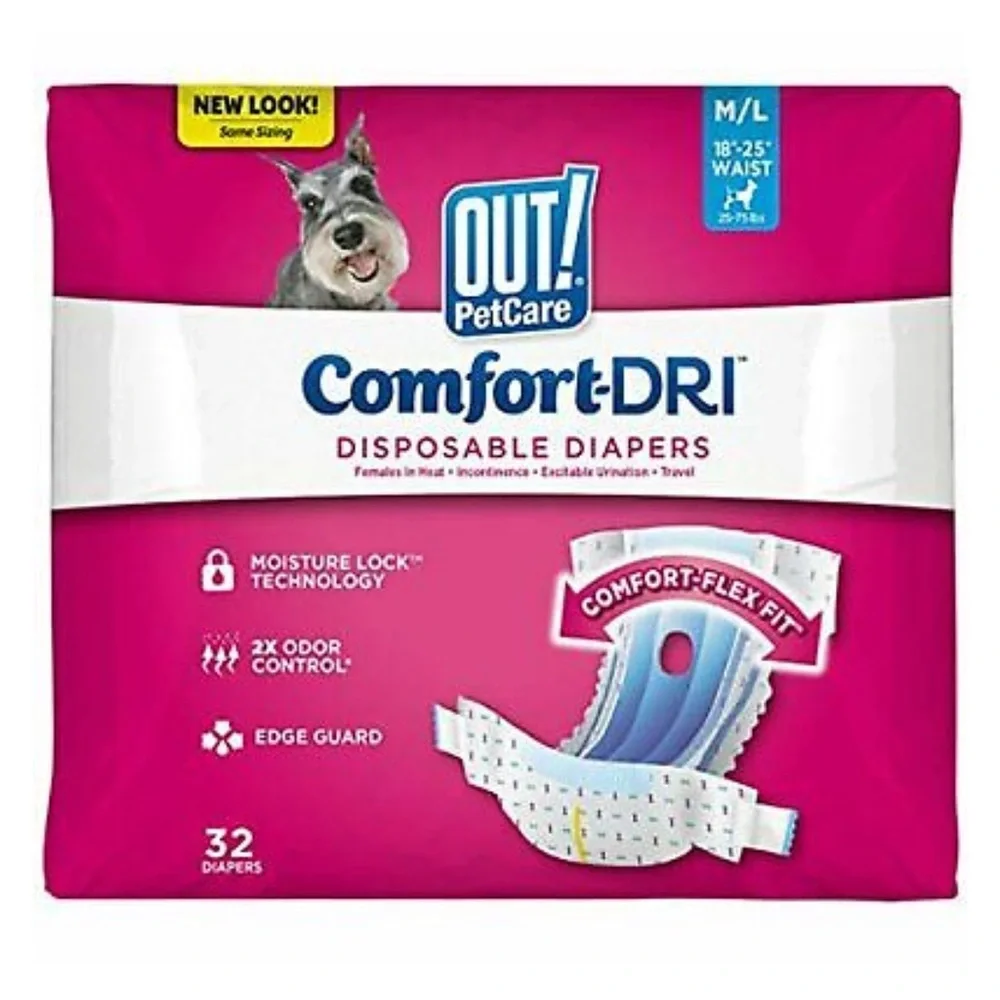 OUT! PET CARE Disposable Dog Diapers (Size M/L 18”-25” Waist, 25-75 Lbs.)